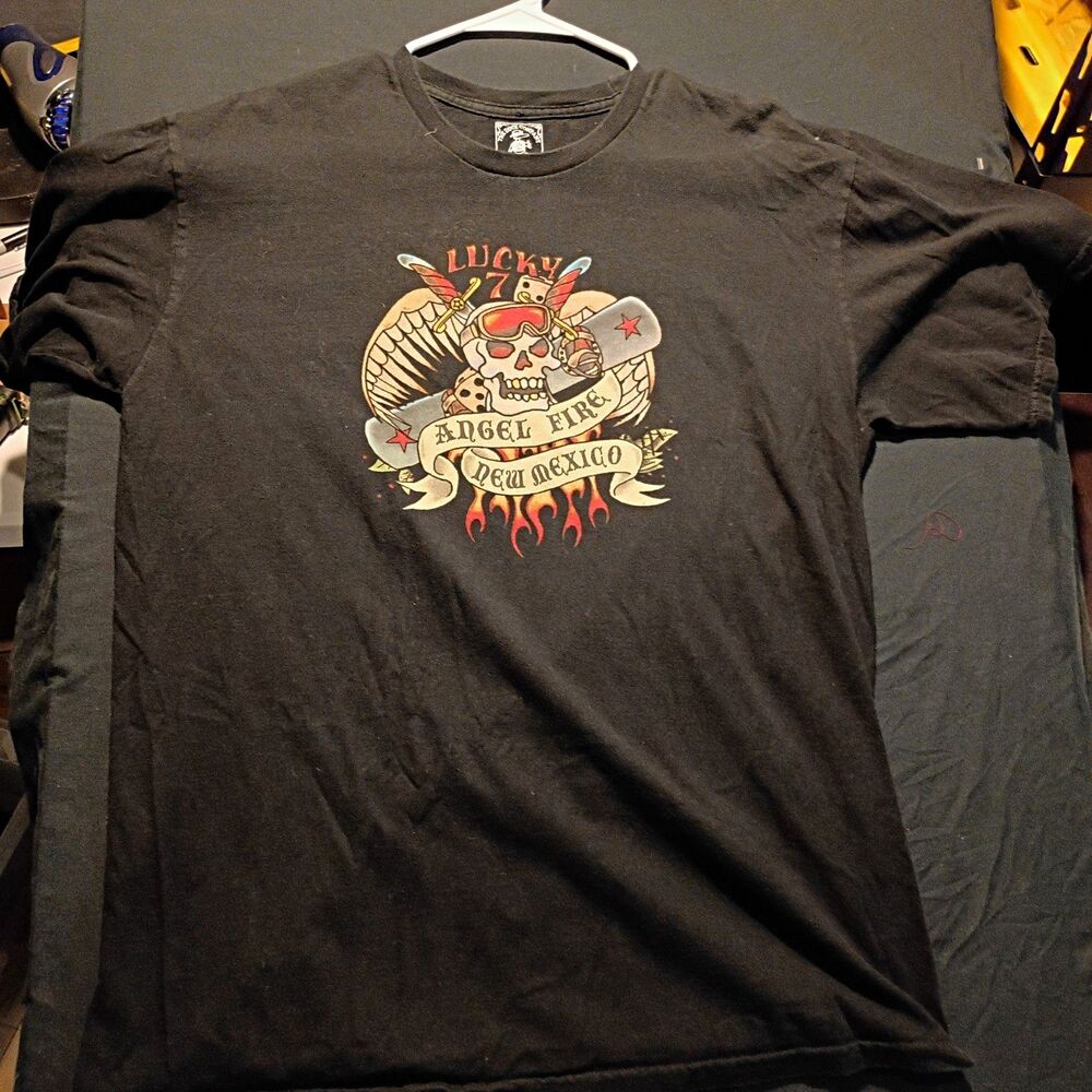 The Duck Company Men's XL Black Native Revolution Double-Sided Skull Lucky 7 Tee